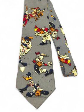 Vtg 1993 Looney Tunes Baseball Silk Tie Warner Bros Bugs Bunny Daffy Duck Taz 90